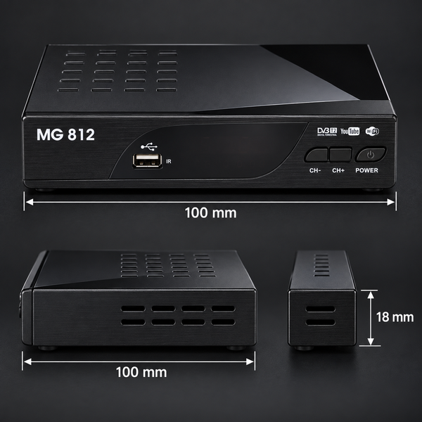 Цифровий Т2-тюнер AirWave MG-812 Metal, DVB-T2, HDMI/USB, Wi-Fi Ready, 10&times;10&times;1,8 см par9439 фото