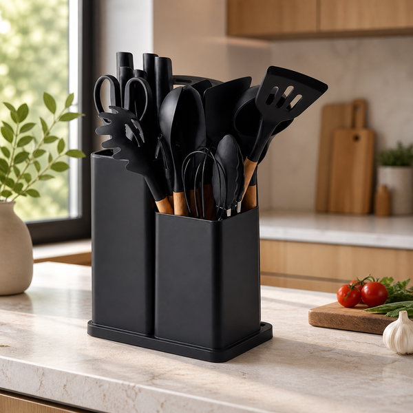 Набір кухонного приладдя Kitchen Set 19 предметів, чорний j7370 фото