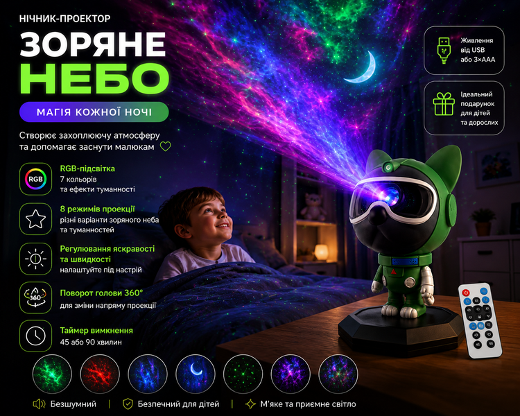 Проєктор зоряного неба COSMO DOG RGB з пультом і таймером J8151 фото