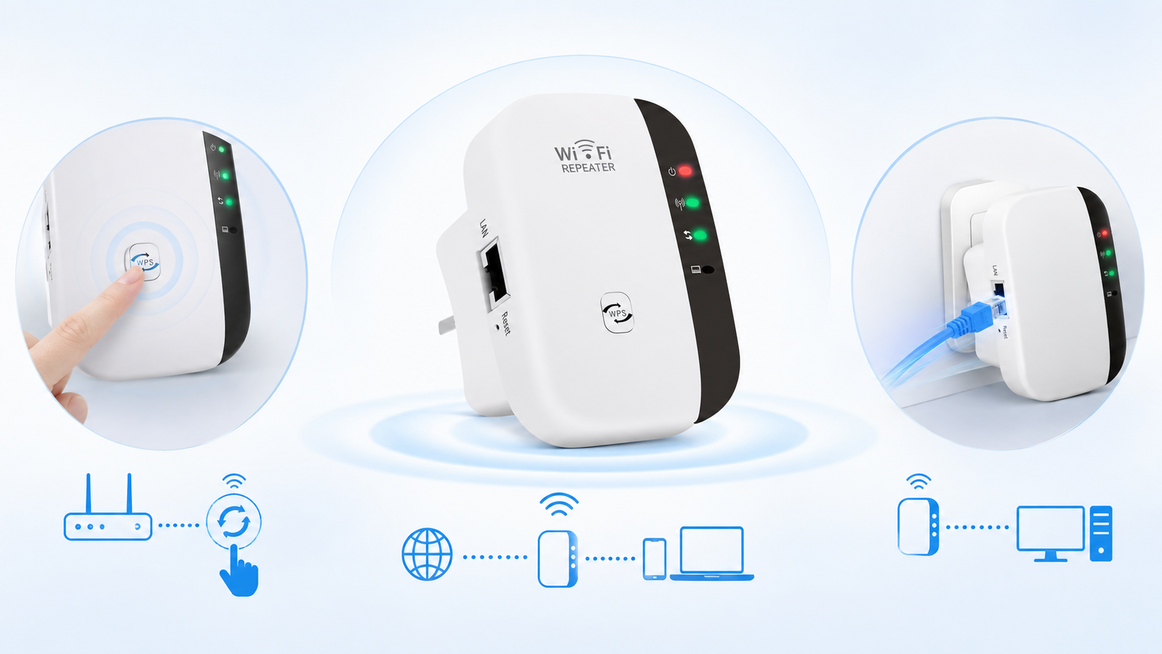 WPS і LAN можливості розеткового Wi-Fi репітера