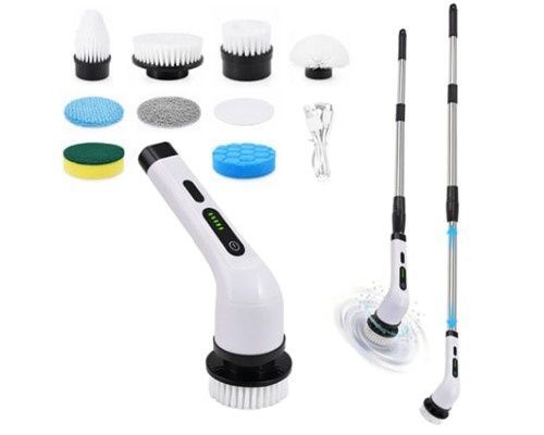 Акумуляторна електрощітка для прибирання CleanSpin 9‑in‑1 з телескопічною ручкою, дисплеєм і 9 насадками dt1507 фото