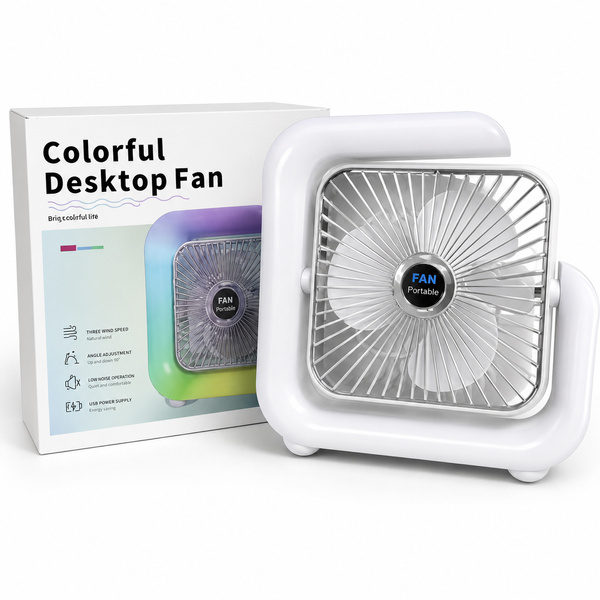 Вентилятор квадратний нічник G-Fan 2 в 1 з RGB підсвічуванням акумулятор USB Type-C 3 швидкості j6799 фото