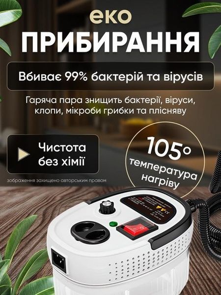 Парогенератор пароочисник 2500 Вт 1.2 л 3 бар 8 насадок + подарунок відпарювач Steam Brusher j6782 фото