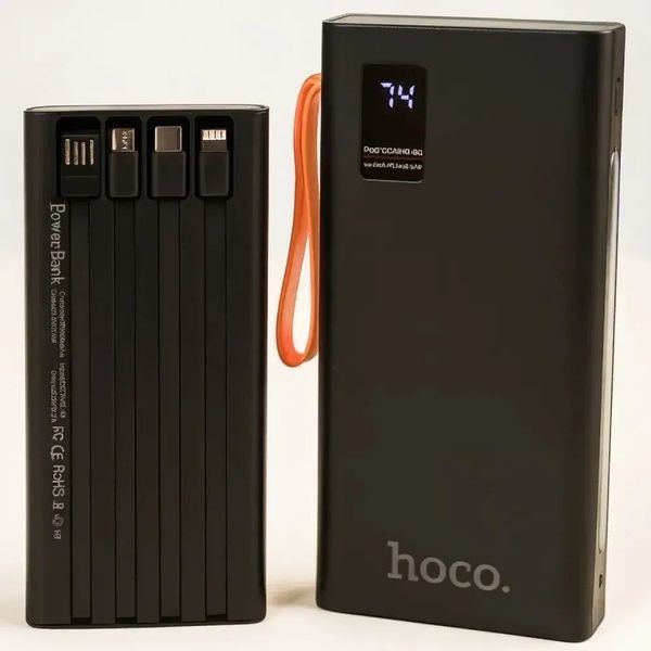 Павербанк Hoco JA-A 30000 мАг із вбудованими кабелями micro-USB Type-C USB дисплей чорний j9799 фото