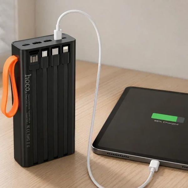 Павербанк Hoco JA-A 30000 мАг із вбудованими кабелями micro-USB Type-C USB дисплей чорний j9799 фото