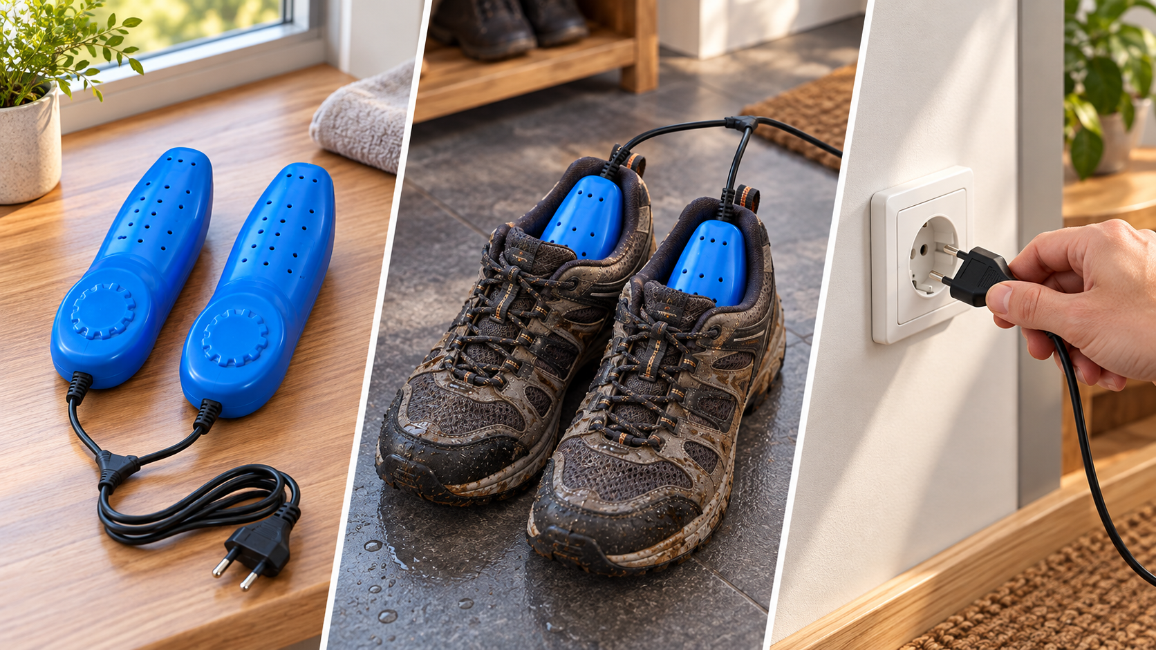Як користуватися DryStep Compact Pro: вставити цільні нагрівачі у взуття та під’єднати євровилку
