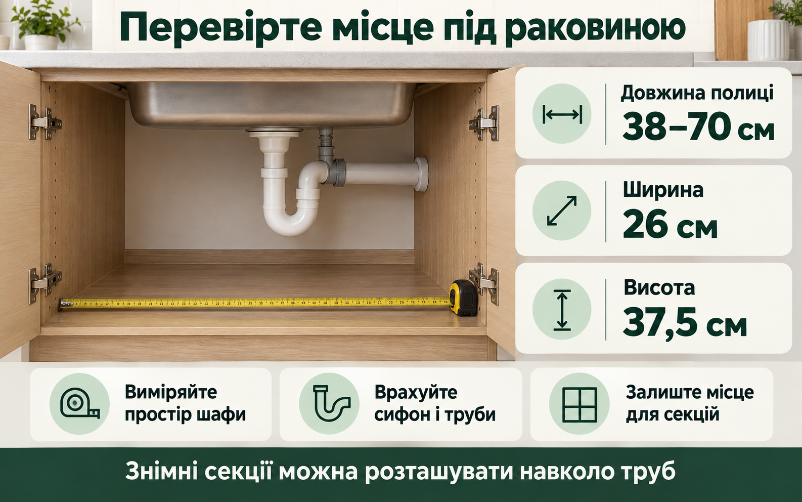 SpaceRack: перевірте розміри полиці та місце під раковиною